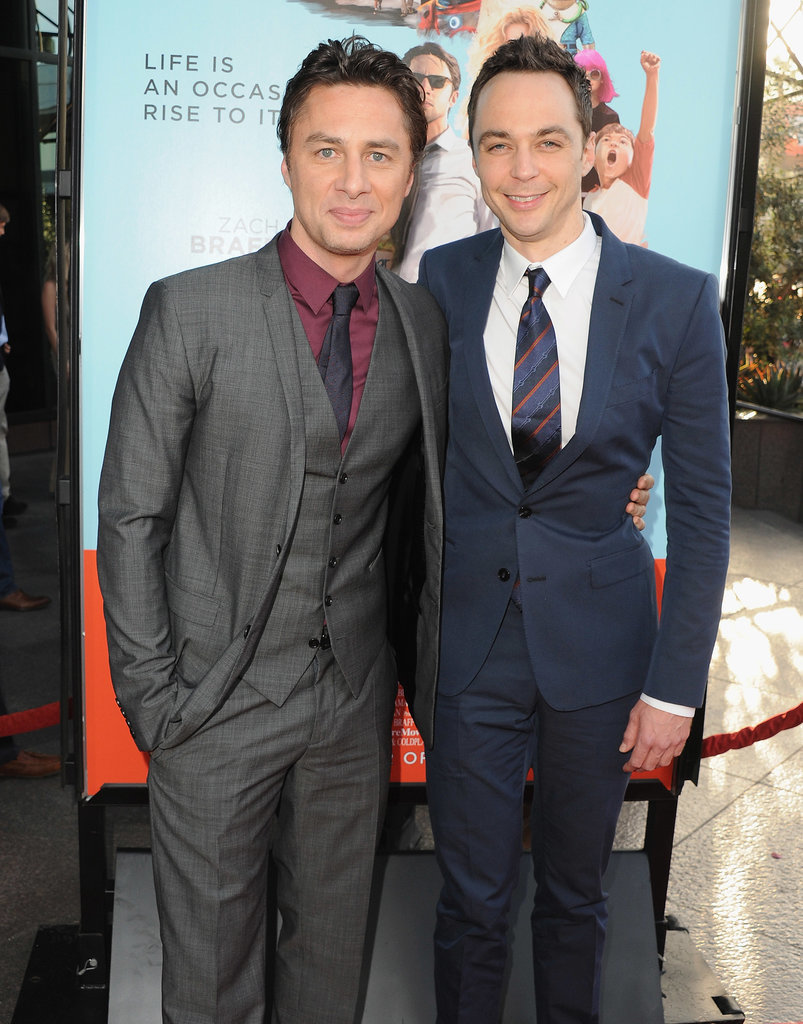Zach Braff and Jim Parsons posed together at Monday night's Wish I Was Here premiere in LA.
Zach Braff and Jim Parsons posed together at Monday night's Wish I Was Here premiere in LA.