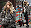 Photo of Sienna Miller in Fur Jacket and Black Pants Walking Dog in NYC