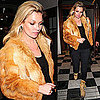 Kate Moss Wears Blonde Fur Jacket and Tan Buckle Boots