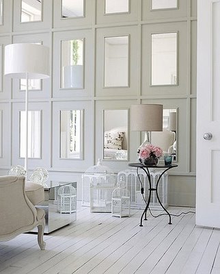 A wall of mirrored paneling is really unique, and much more formal (and permanent) than hanging mirrors. Very chic.
Source
A wall of mirrored paneling is really unique, and much more formal (and permanent) than hanging mirrors. Very chic.
Source