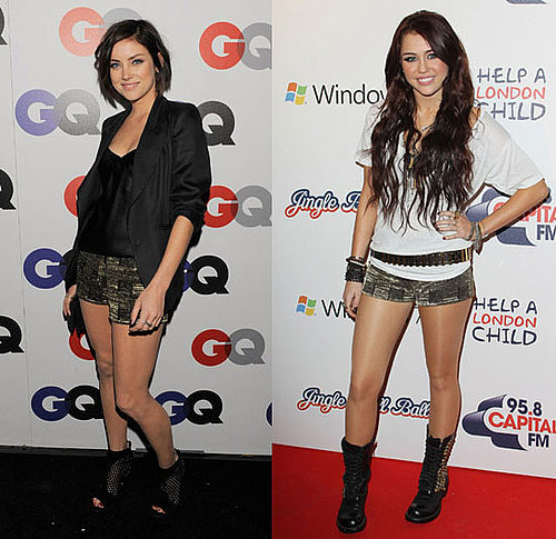 Miley Cyrus and 90210 Actress Jessica Stroup Wear the Same Amber Valleta For Monrow Gold Lace Hot Pants 2009-12-07 15:00:22