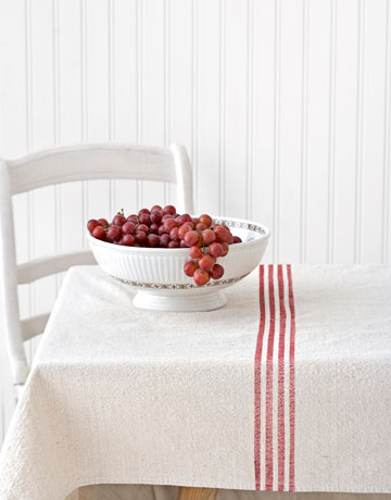 Turn an ordinary dropcloth into a charming, French country-inspired striped tablecloth, with instructions from Country Living. Turn an ordinary dropcloth into a charming, French country-inspired striped tablecloth, with instructions from Country Living.