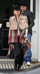 Gwen Stefani in London Wearing Commes De Garcons Cropped Trench and Plaid
