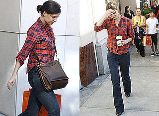 Photos of Katie Holmes in Red Plaid Shirt Shopping in Beverley Hills