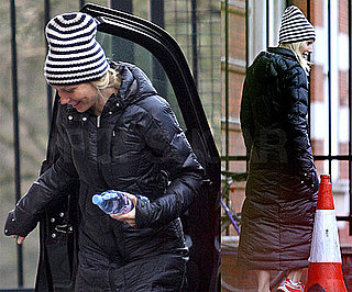 Photos of Gwyneth Paltrow in Black Puffy Coat and Striped Hat Going to the Gym in London