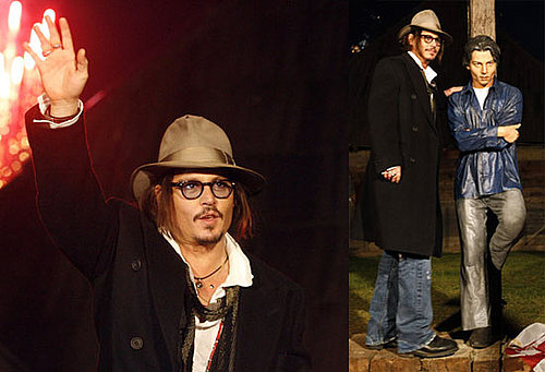 Photos of Johnny Depp Looking at a Bust of Himself in Serbia