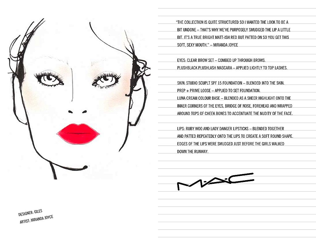 M.A.C. Face Charts From The Fall 2009 Shows: London Edition M.A.C. Face Charts From The Fall 2009 Shows: London Edition