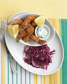 Recipe For Crispy Shrimp With Tartar Sauce and Red Cabbage Slaw Recipe For Crispy Shrimp With Tartar Sauce and Red Cabbage Slaw