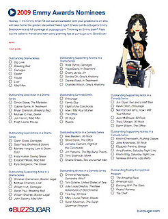 Printable Emmy Ballot for the 2009 Primetime Emmy Awards