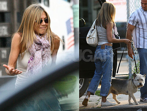 Photos of Jennifer Aniston on The NYC Set of The Bounty With Her Dog Norman