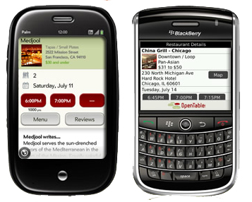 Open Table Adds Mobile Apps For the Palm Pre, BlackBerry