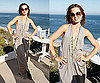 Mena Suvari Attends a Jewelry Party on the Beach Wearing Gray Alice + Olivia Halter Maxi