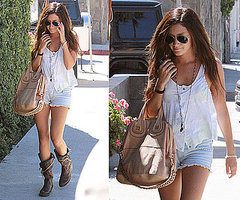 Ashley Tisdale Strolls LA Wearing Nude Givenchy Bag and Studded Jean Shorts Ashley Tisdale Strolls LA Wearing Nude Givenchy Bag and Studded Jean Shorts