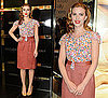 Scarlett Johansson Promotes Dolce and Gabbana's New Makeup Line Wearing a Floral Dolce and Gabbana Blouse and Pencil Skirt