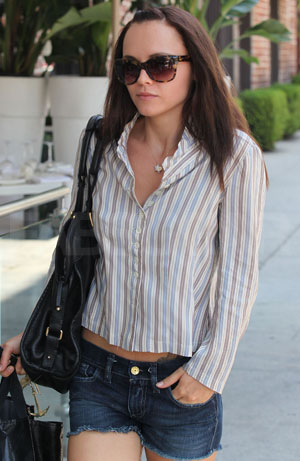 Photo of Christina Ricci Wearing Tom Ford Cat Eye Sunglasses While Shopping in Beverly Hills