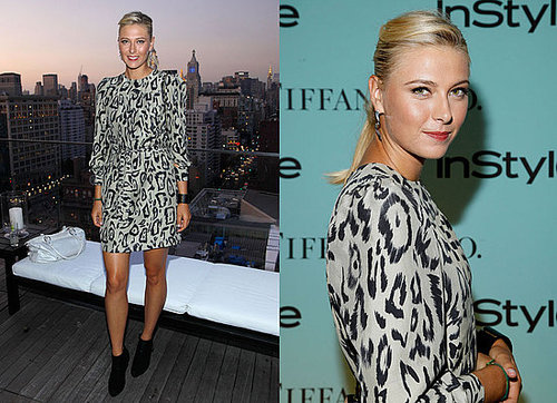 Maria Sharapova Attends Tiffany Party Wearing Chloe Leopard Dress