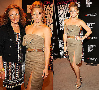 Kate Hudson Attends Fashion's Night Out in Strapless Plaid Michael Kors Dress