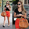 Lauren Conrad in LA Wearing Orange Miniskirt and Ray-Ban Wayfarers