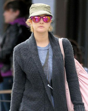 Drew Barrymore Wears Mirrored Pink Sunglasses Walking Around NYC