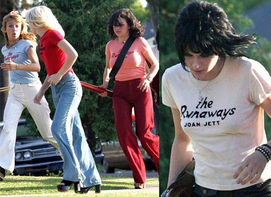 Kristen Stewart Alia Shawkat Dakota Fanning On The Runaways Set