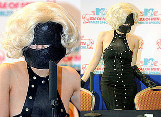 Photos of Lady Gaga in Black Mask, Art Piece, MTV Press Conference