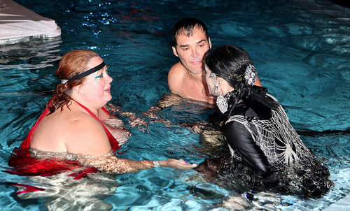Daphne Guinness Trades in Skunk-Striped Hair for All Black, Swims in Pool Clothed for Art Basel Performance Piece Daphne Guinness Trades in Skunk-Striped Hair for All Black, Swims in Pool Clothed for Art Basel Performance Piece
