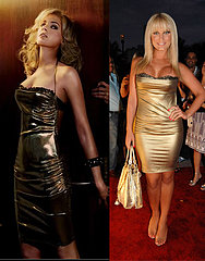 Who Wore It Better? bebe Gold Metallic Bra Halter Dress Who Wore It Better? bebe Gold Metallic Bra Halter Dress