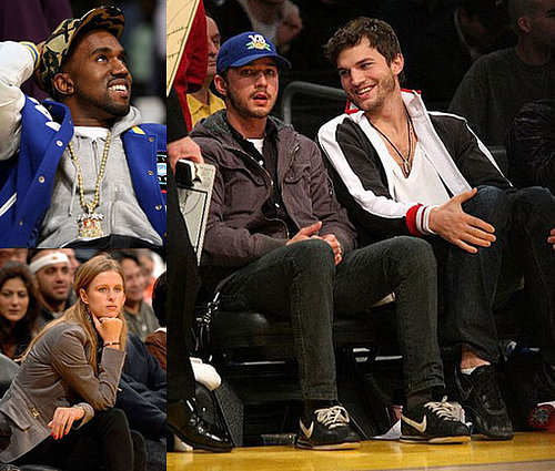 Shia LaBeouf, Kanye West, Ashton Kutcher at the Laker Game