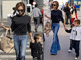 Victoria Beckham at Heathrow With Romeo and Cruz