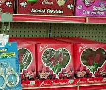 Handcuffs and Chocolate in Valentine's Day Aisle
