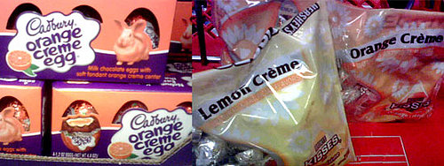 Orange Cadbury Creme Eggs and Lemon and Orange Hershey Kisses