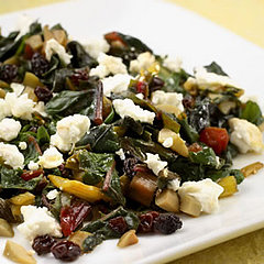 Seasonal Side: Chard with Green Olives, Currants and Goat Cheese