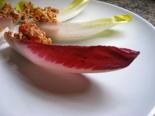 Endive Boats Filled With Tuna, Hummus, and Olives