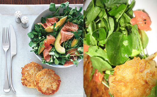 Theirs vs. Mine: Potato Latkes With Watercress Salad Theirs vs. Mine: Potato Latkes With Watercress Salad