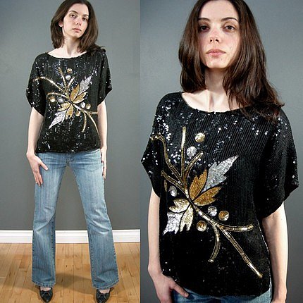 Etsy :: PrettyRaccoon :: Sequin black gold top Vintage Medium