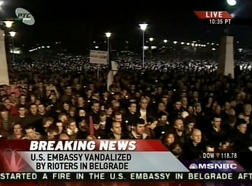 Headline: Protesters Enter US Embassy Grounds in Belgrade
