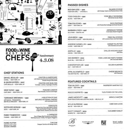 Food and Wine's Best New Chef's Event Menu Food and Wine's Best New Chef's Event Menu