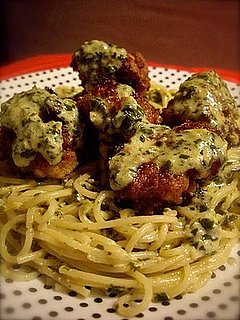 Creamy Pesto Pasta with Meatballs