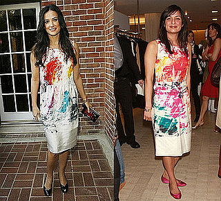 Demi Moore and Roopal Patel in Yves Saint Laurent brushstroke dress