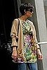 Katie Holmes in New York Wearing a Missoni Floral Tunic, Bell Sleeve Cardigan and Chloe Bag