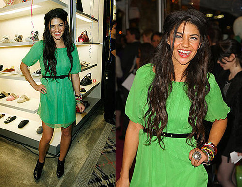 Gossip Girl Actress Jessica Szohr Wears a Green Dress to Juicy Couture Boutique Opening on Fifth Ave in NYC