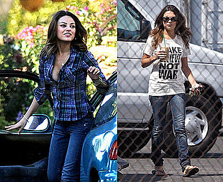 photos of Mila Kunis on the set of Extract