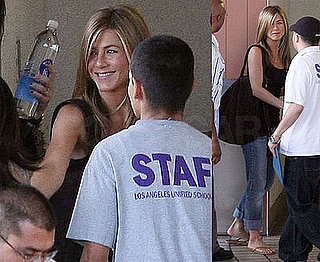Photos of Jennifer Aniston at John Mayer's Birthday Party and Visiting Cahuenga Elementary School