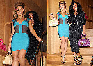 Photos of Beyonce Knowles in Herve Leger Dress In Tokyo, Japan With Solange Knowles