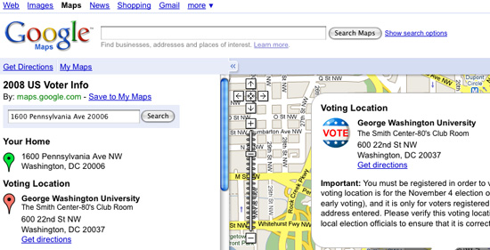 2008 US Voter Info on Google Maps
