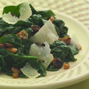 Textured Side: Sautéed Spinach with Pine Nuts & Golden Raisins