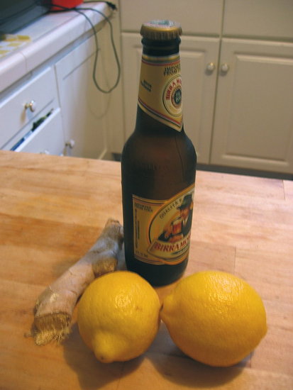 Ginger, pilsner-style beer, and lemons Ginger, pilsner-style beer, and lemons