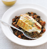 Fast & Easy Dinner: Halibut With Lentils and Mustard Sauce