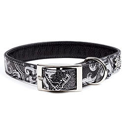  Black Leather Collar with Silver Crest