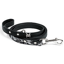 Black Leather Leash with Silver Crest